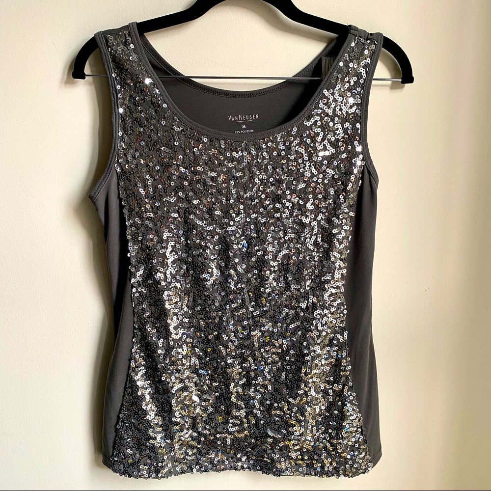 Van Heusen Grey Sequin Top size M